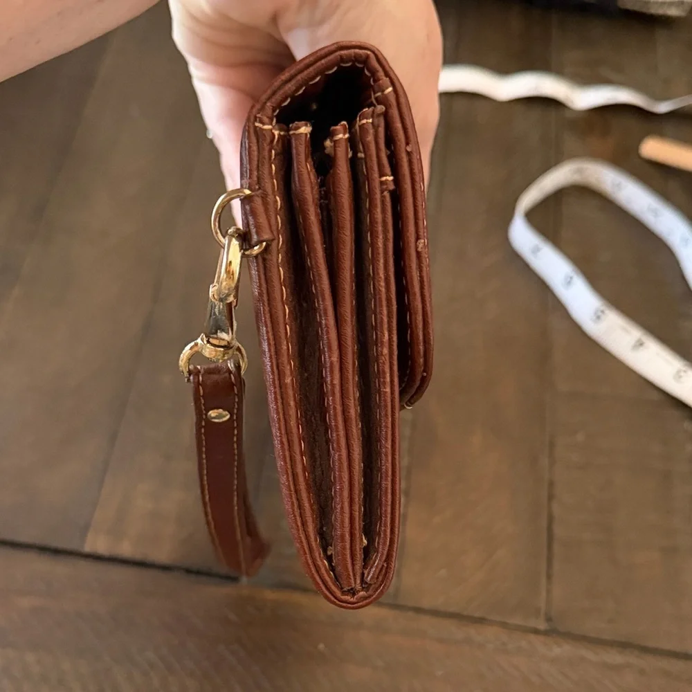 Etienne Aigner Brown and Cream Logo Wristlet
